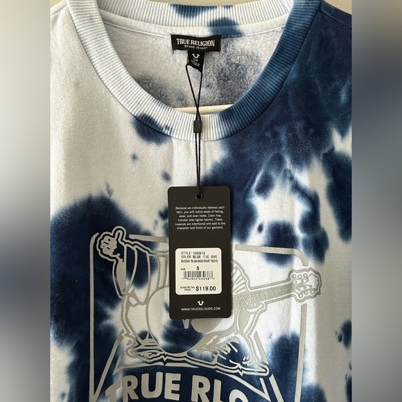 True Religion Tie Dye Sweatshirt Blue White Size Small NWT - Picture 6 of 12